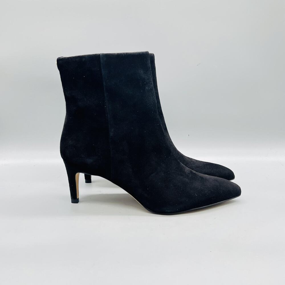 Sam Edelman Boots Womens 7 Black Suede Ankle Zip Stiletto Heel Booties Shoes
